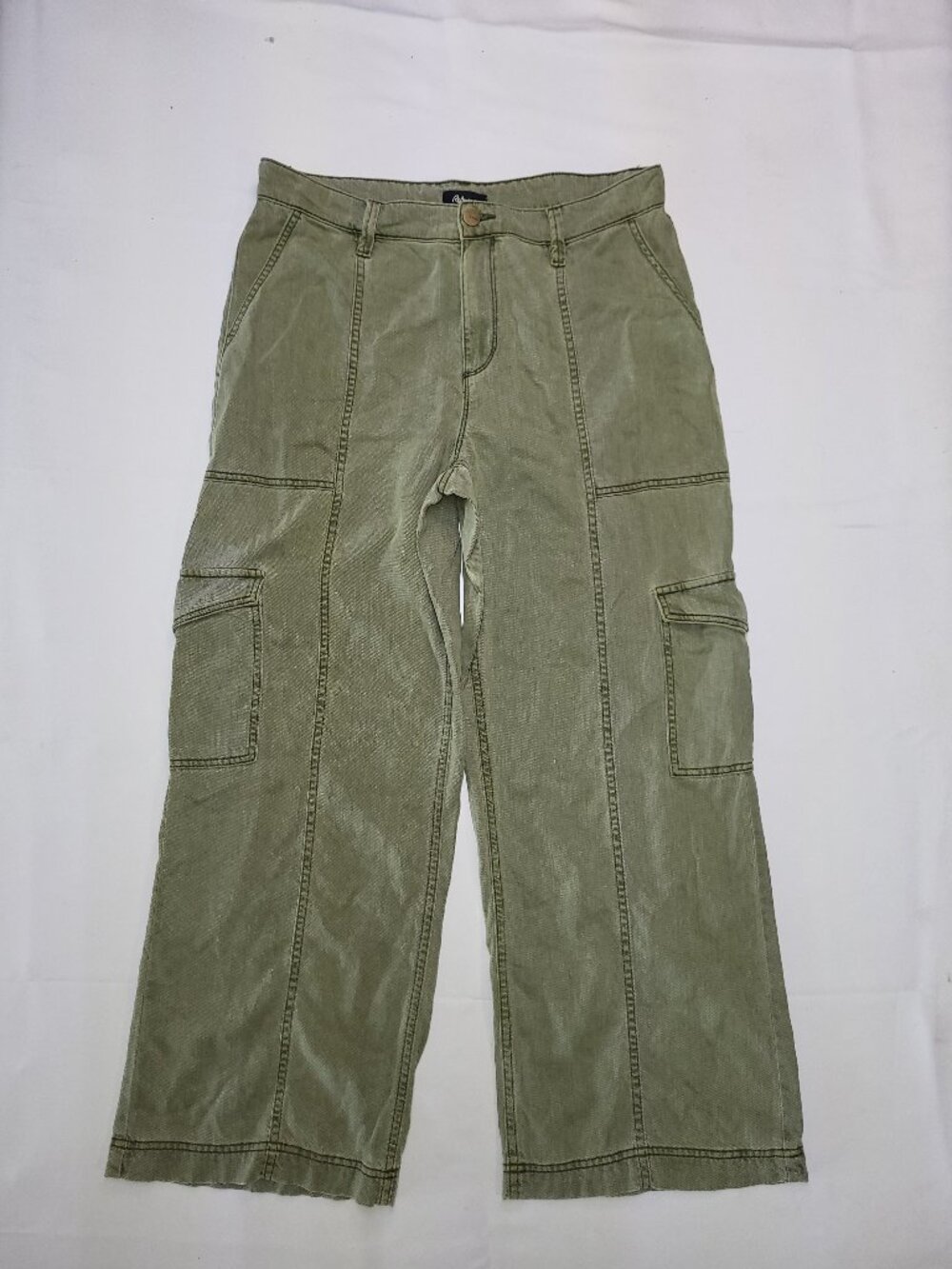 Reitmans Petite Sage Green Cargo Pants Size 31 Linen Lyocell Blend